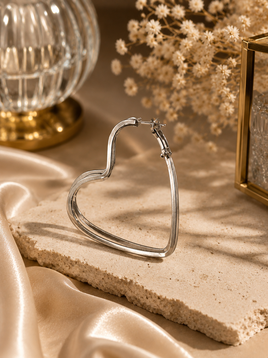 Women's Silver Heart Hoop Earrings