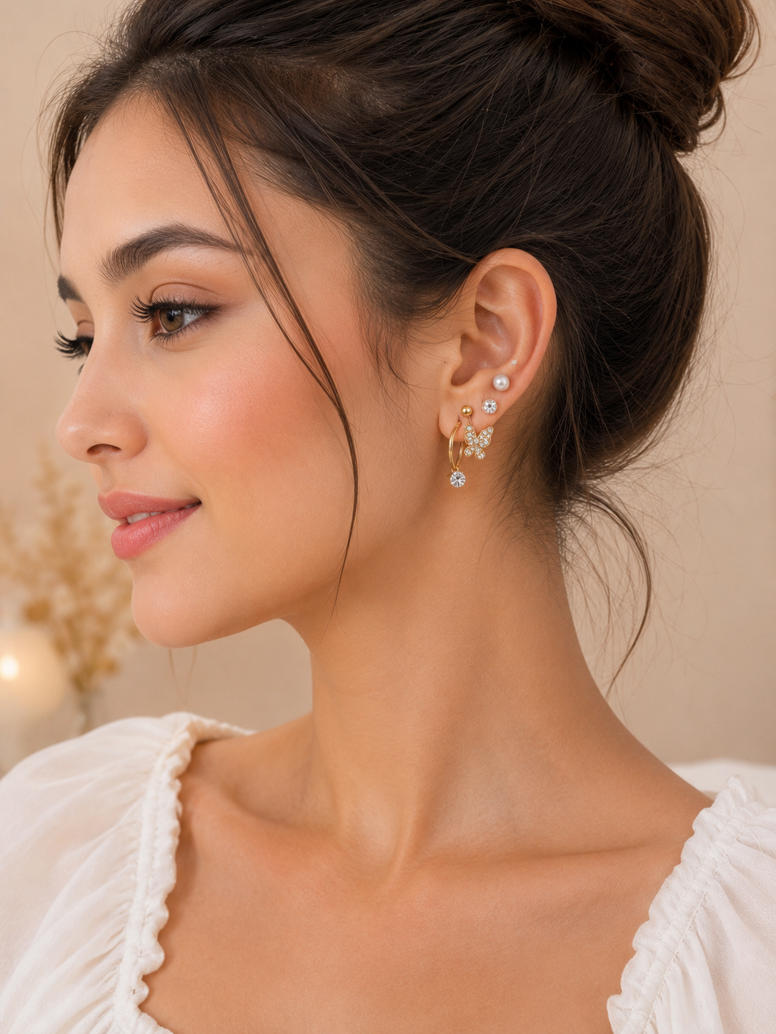 Gold Butterfly Ear Cuff Earrings Set