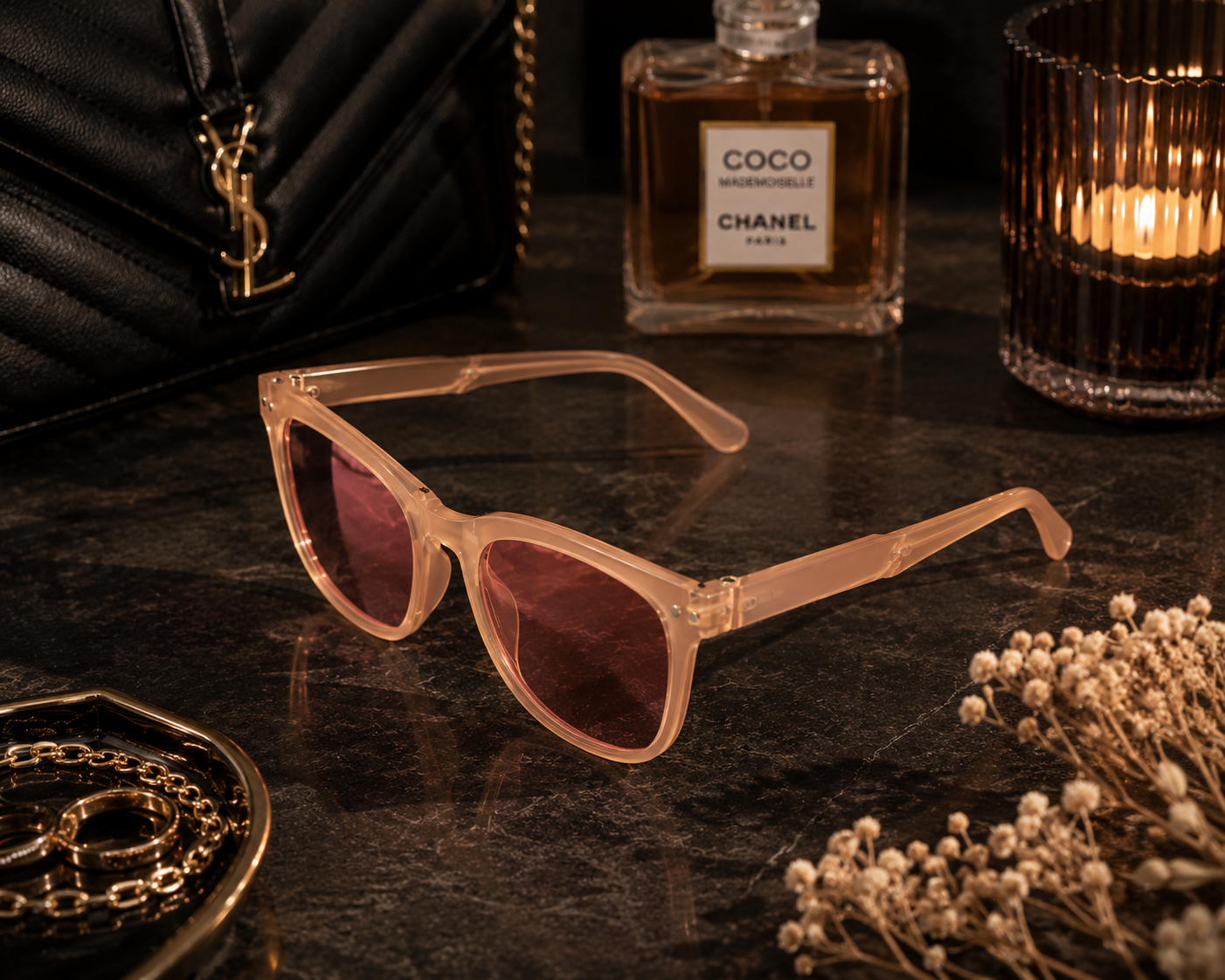 Women’s Fashion Square Sunglasses – Nude Pink Frame