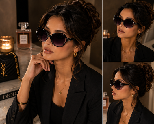 Luxury Rhinestone Oversized Sunglasses for Women – Black Gradient Shades