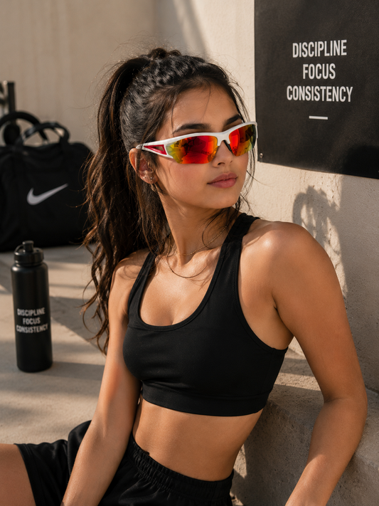 Women's Sport Shield Sunglasses – White & Red Reflective Performance Eyewear