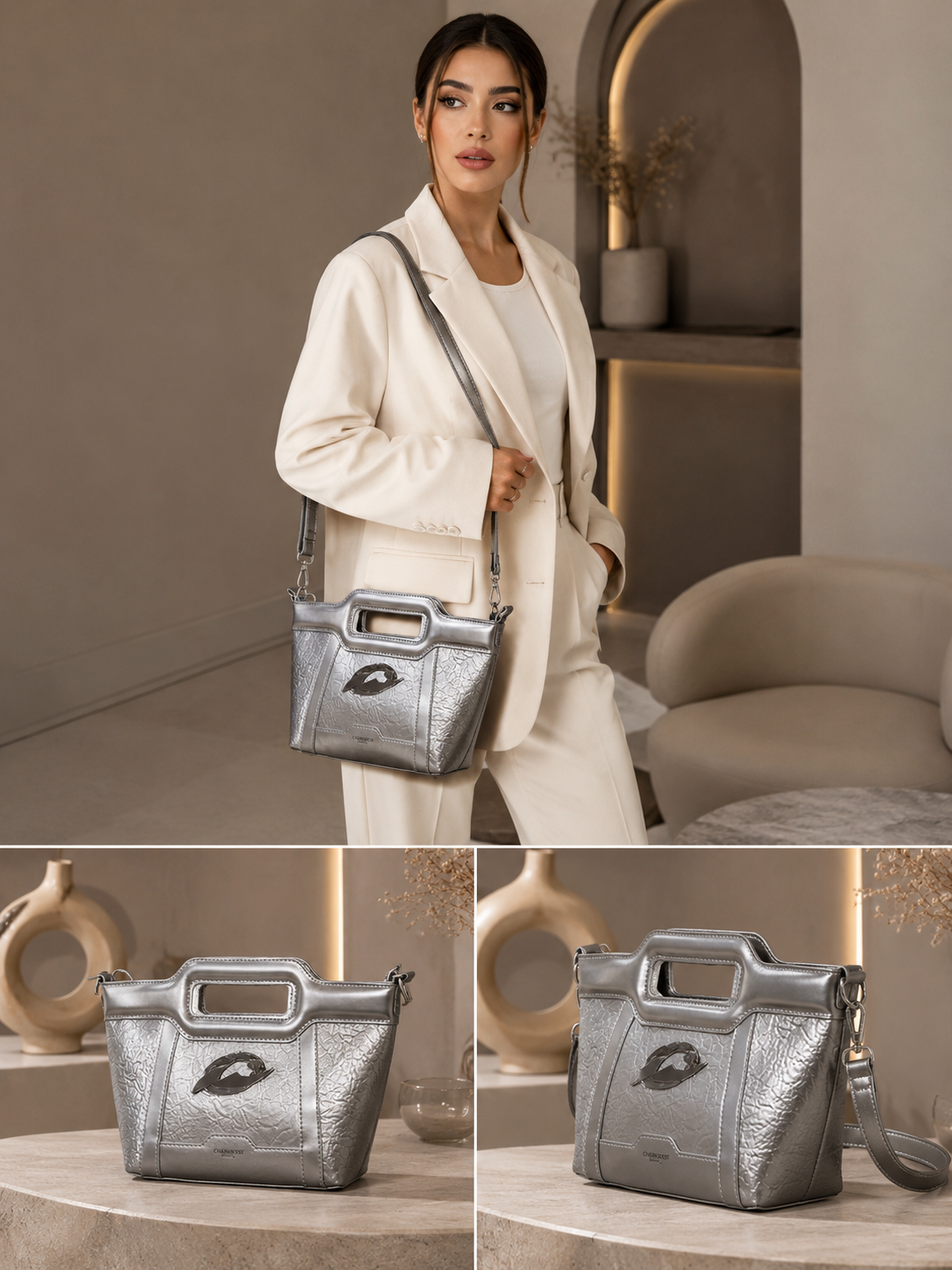 Elegant Metallic Silver Shoulder Bag