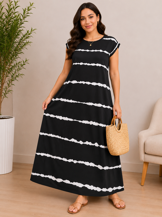 Women’s Black & White Striped Maxi Dress