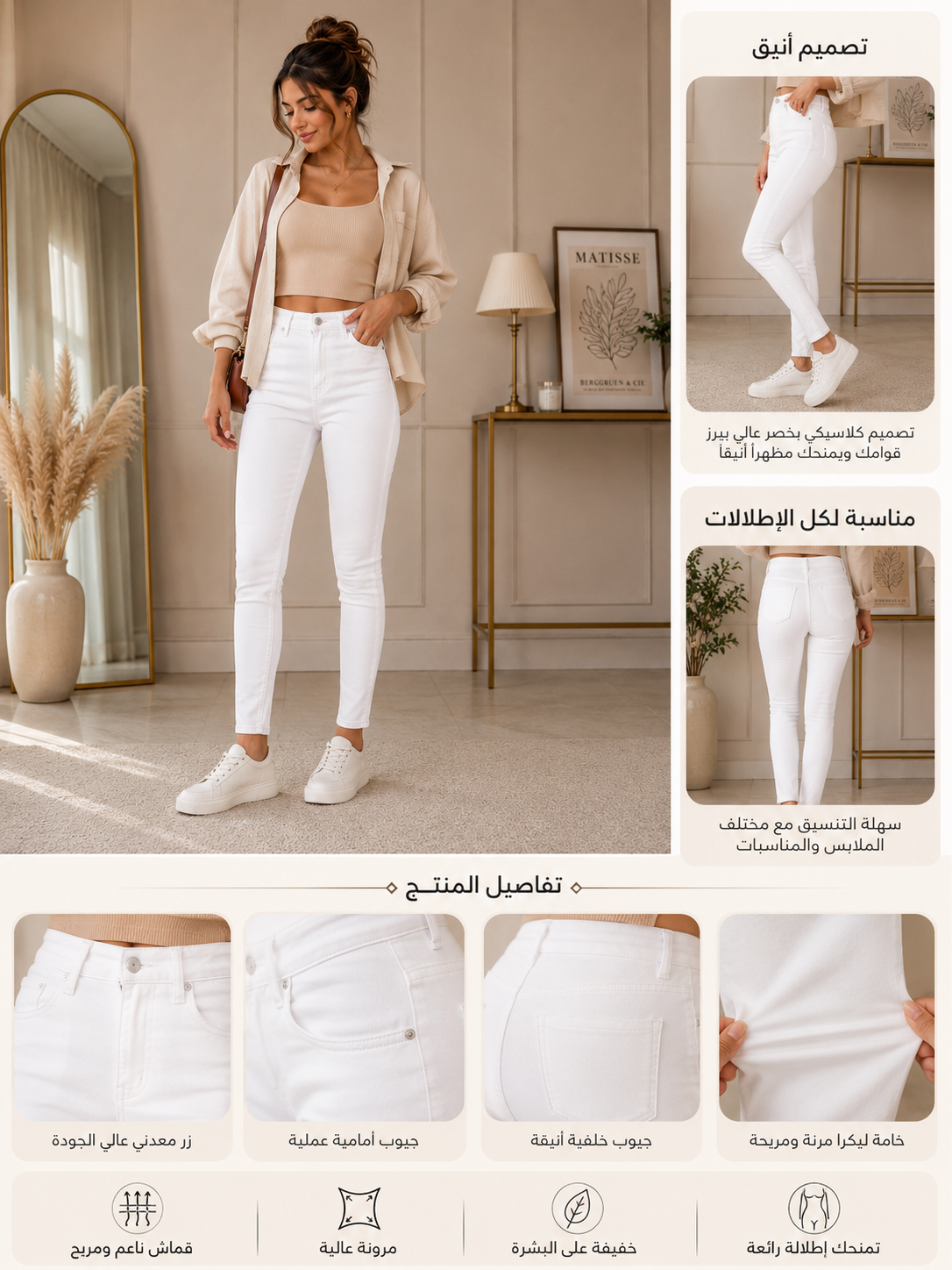 Women’s White Skinny Fit Lycra Pants | High Waist Stretch Trousers