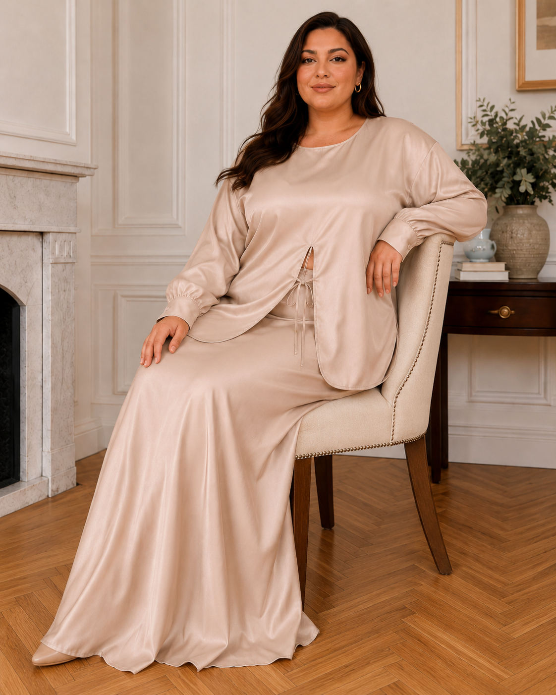 Plus Size Satin Skirt Set – 2XL