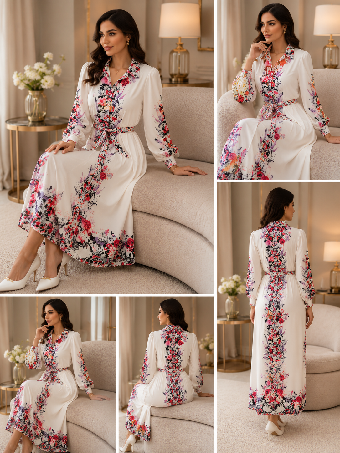 Elegant White Floral Shirt Maxi Dress | Basma Styles