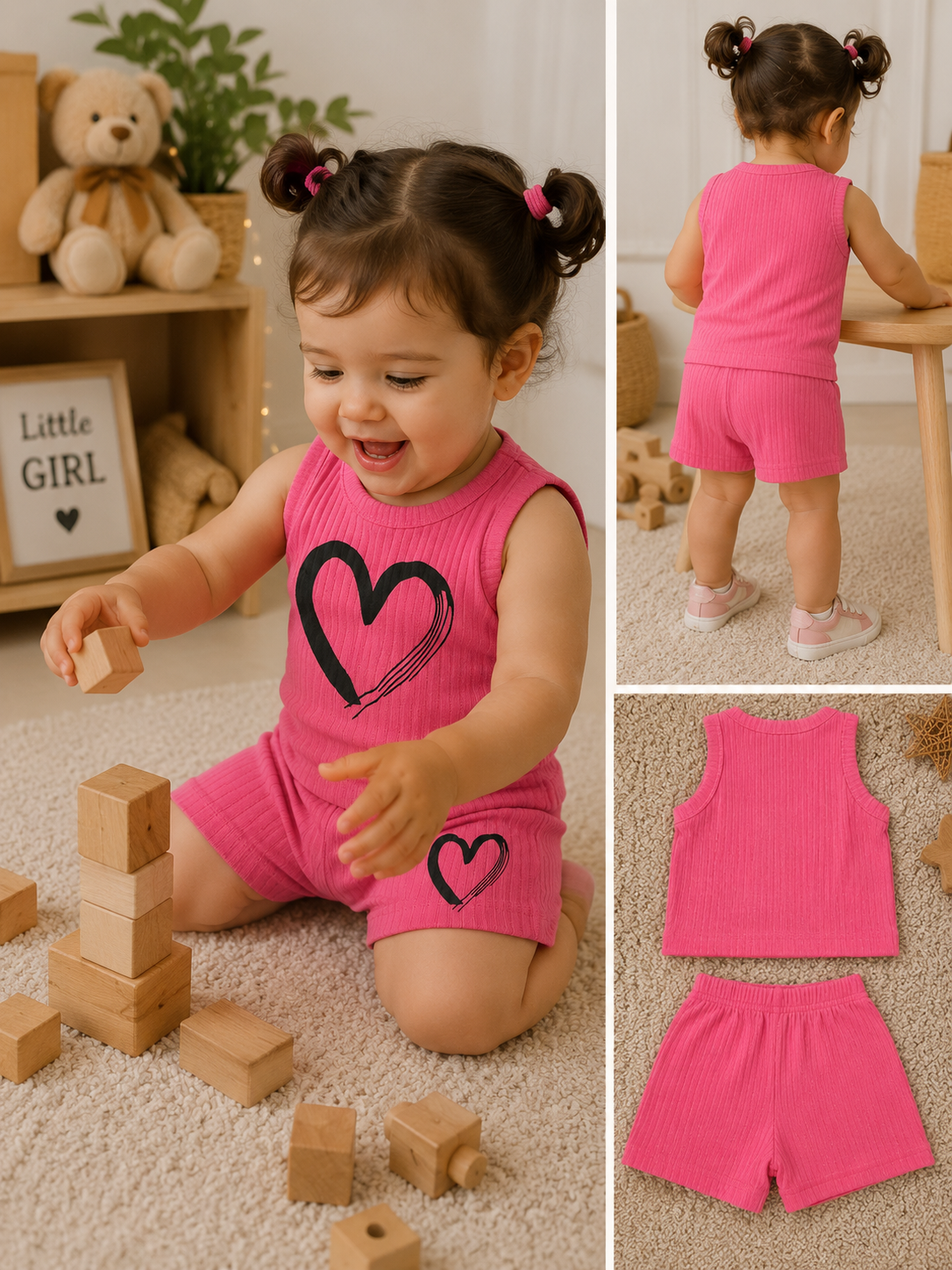 Girls Pink Heart Shorts Set 2 Years