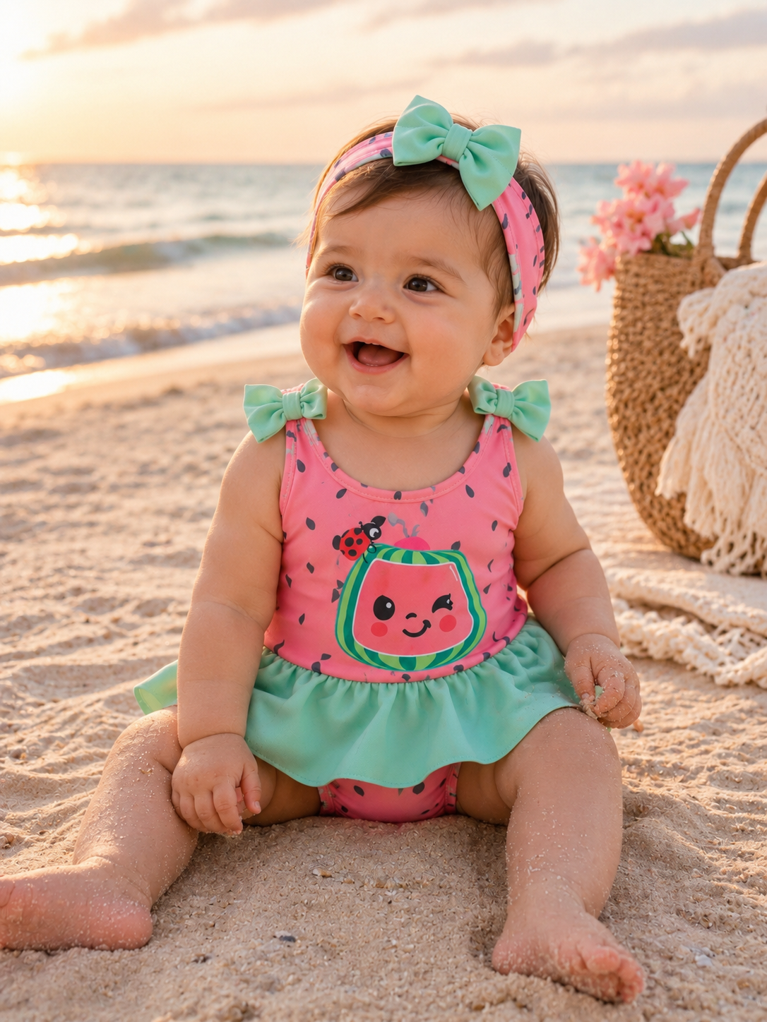 Baby Girl Pink Watermelon Swimsuit 1 Month