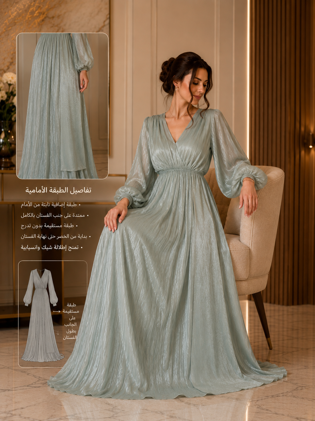 Sage Green Pleated Maxi Dress | Basma Styles UAE