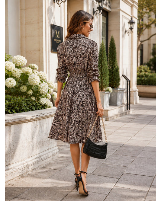 Women's Leopard Print Shirt Dress With Waist Belt