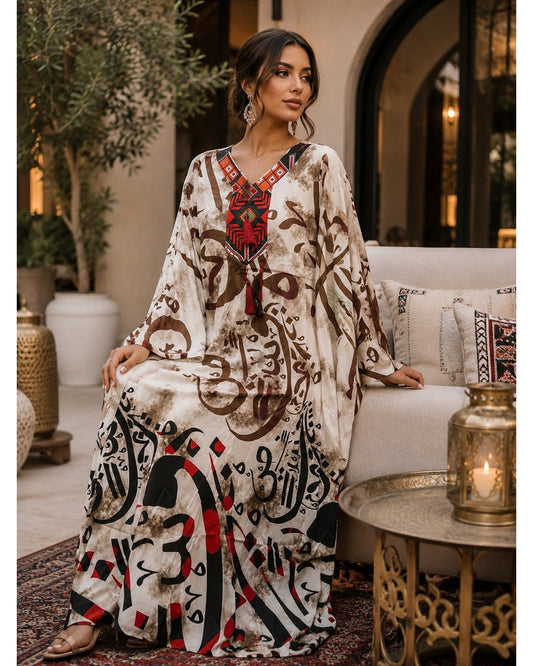 Women's Arabic Calligraphy Print Kaftan Abaya