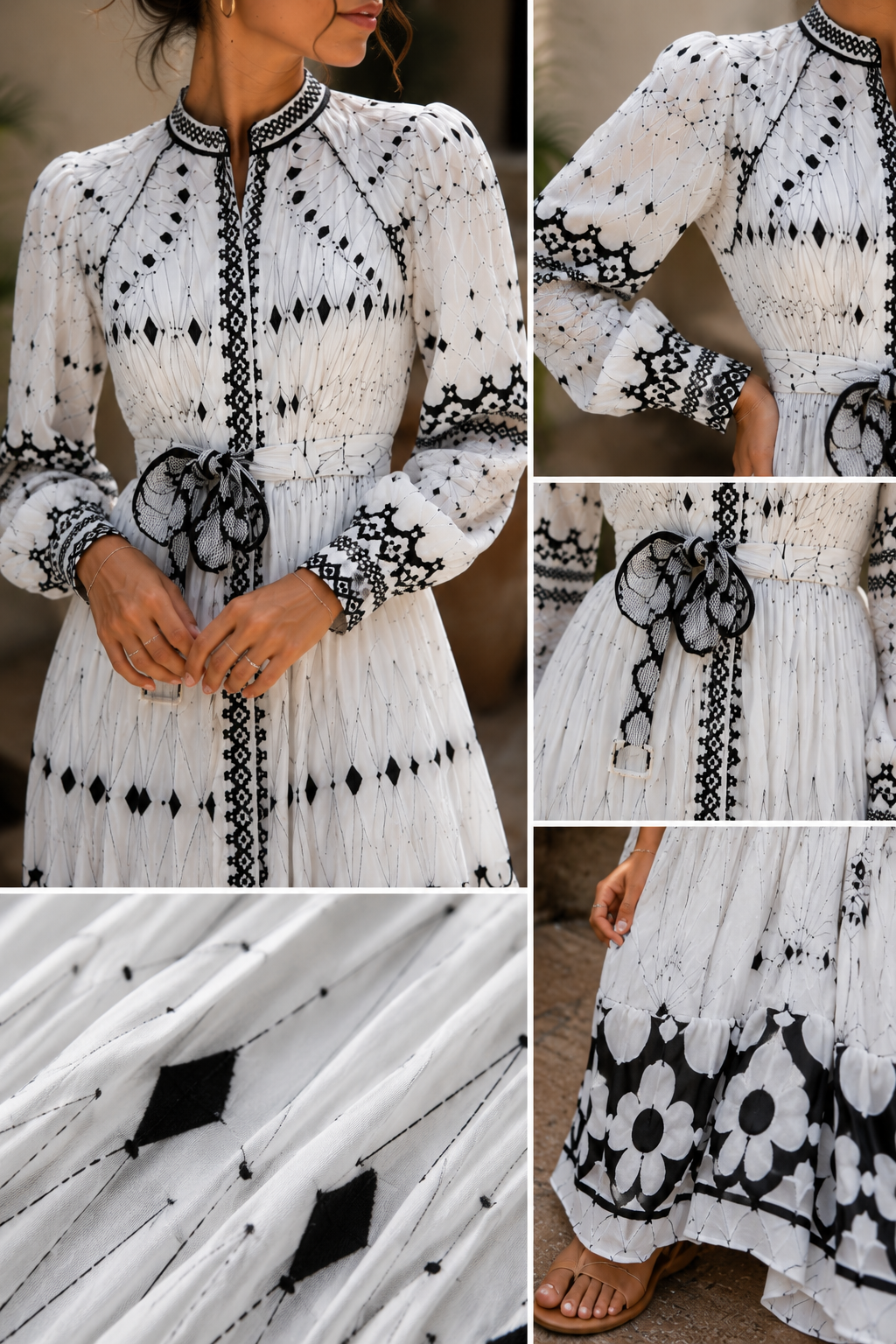 Elegant Black & White Bohemian Maxi Dress