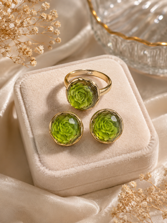 Women's Elegant Green Floral Jewelry Set