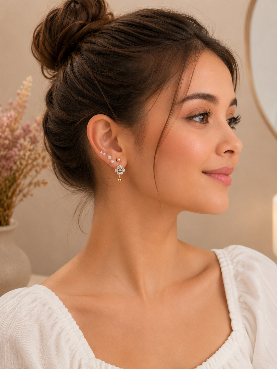 Women's Gold Crystal Flower Ear Cuff Earrings Set