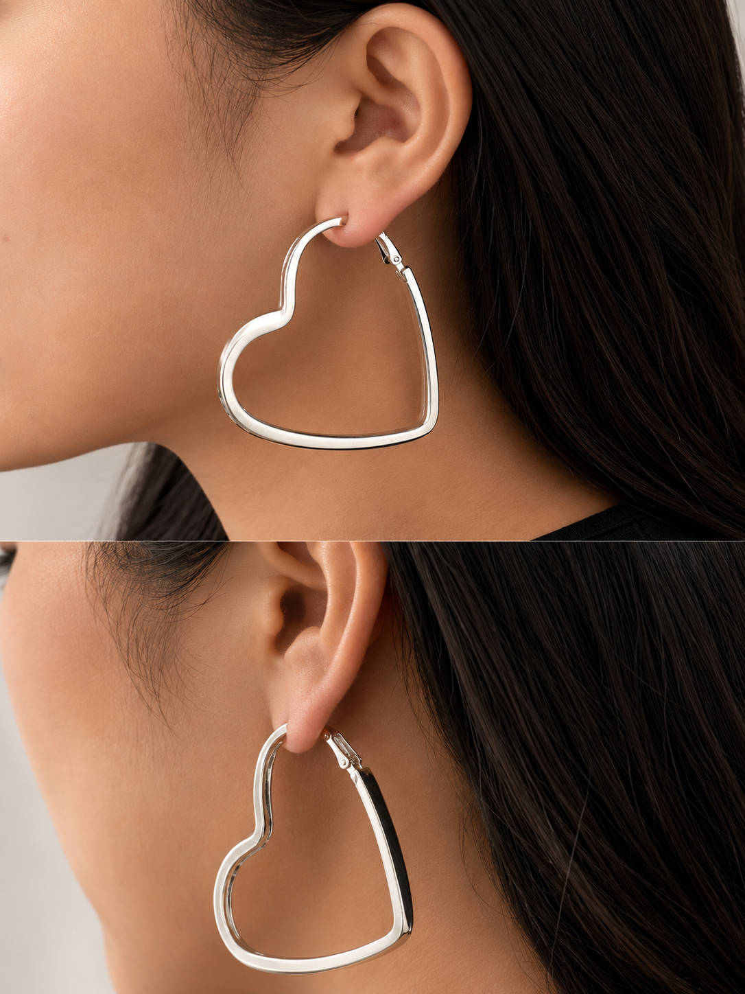 Women's Silver Heart Hoop Earrings