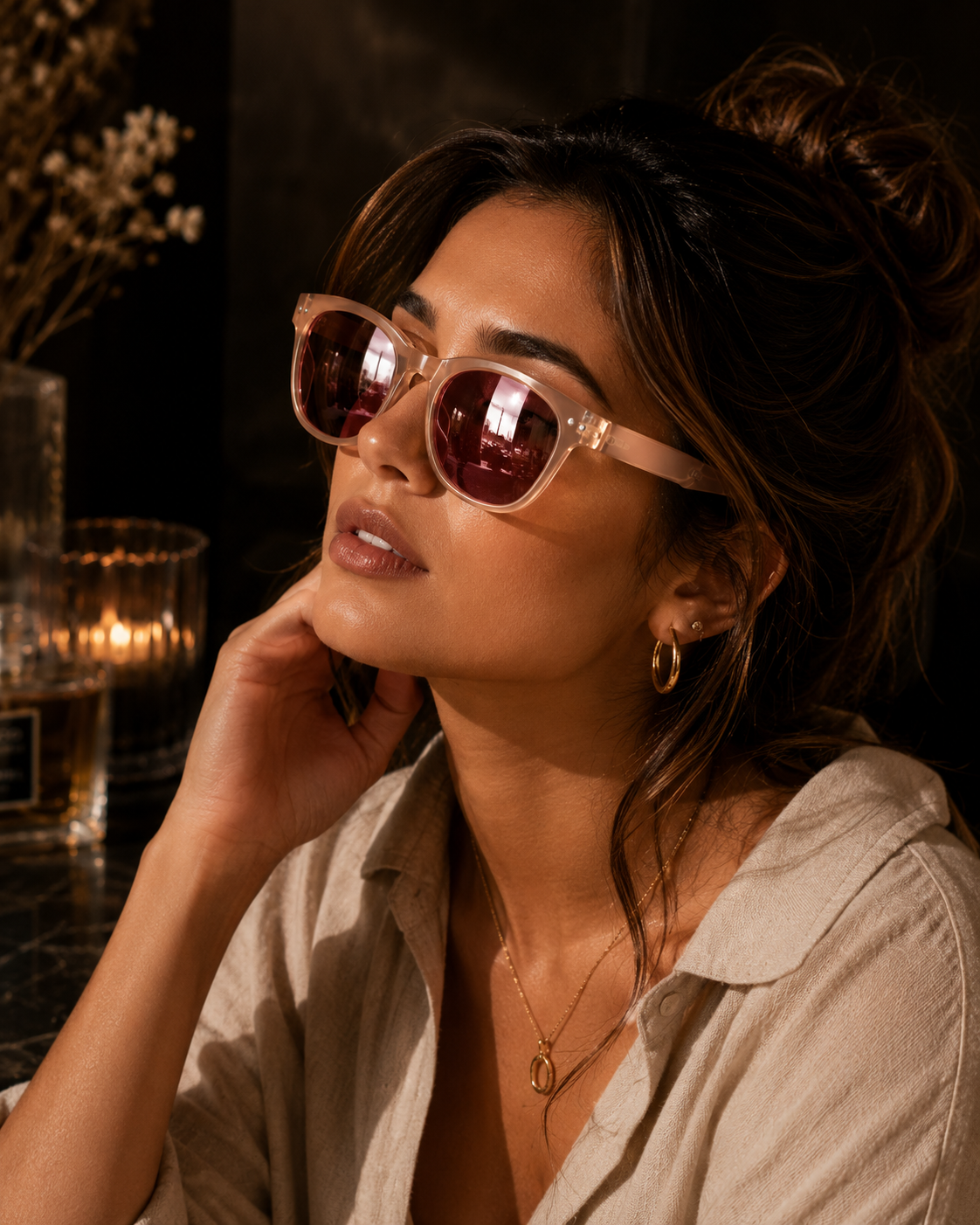 Women’s Fashion Square Sunglasses – Nude Pink Frame