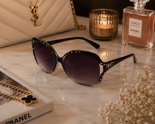 Luxury Rhinestone Oversized Sunglasses for Women – Black Gradient Shades