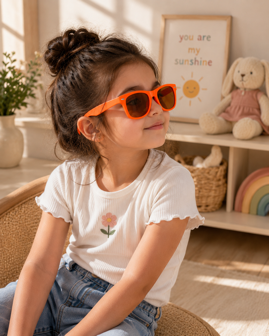 Women's Kids Neon Orange Sunglasses – Trendy UV Protection Shades for Girls & Boys