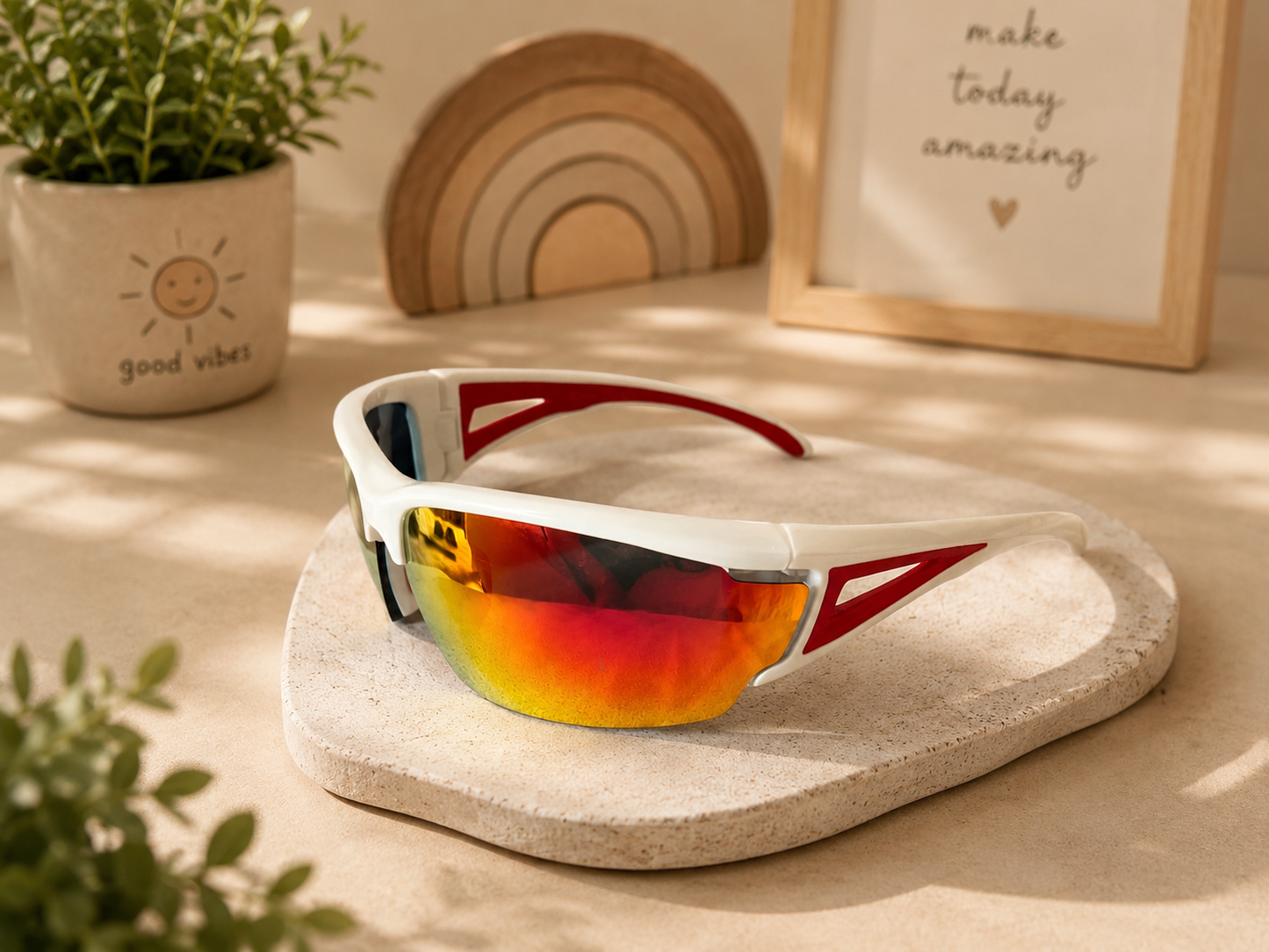 Women's Sport Shield Sunglasses – White & Red Reflective Performance Eyewear