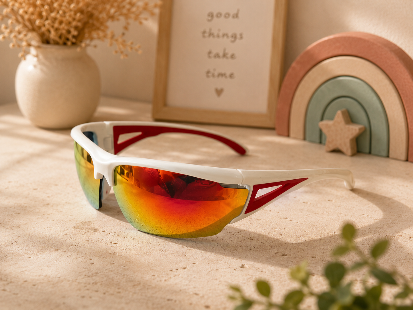 Women's Sport Shield Sunglasses – White & Red Reflective Performance Eyewear