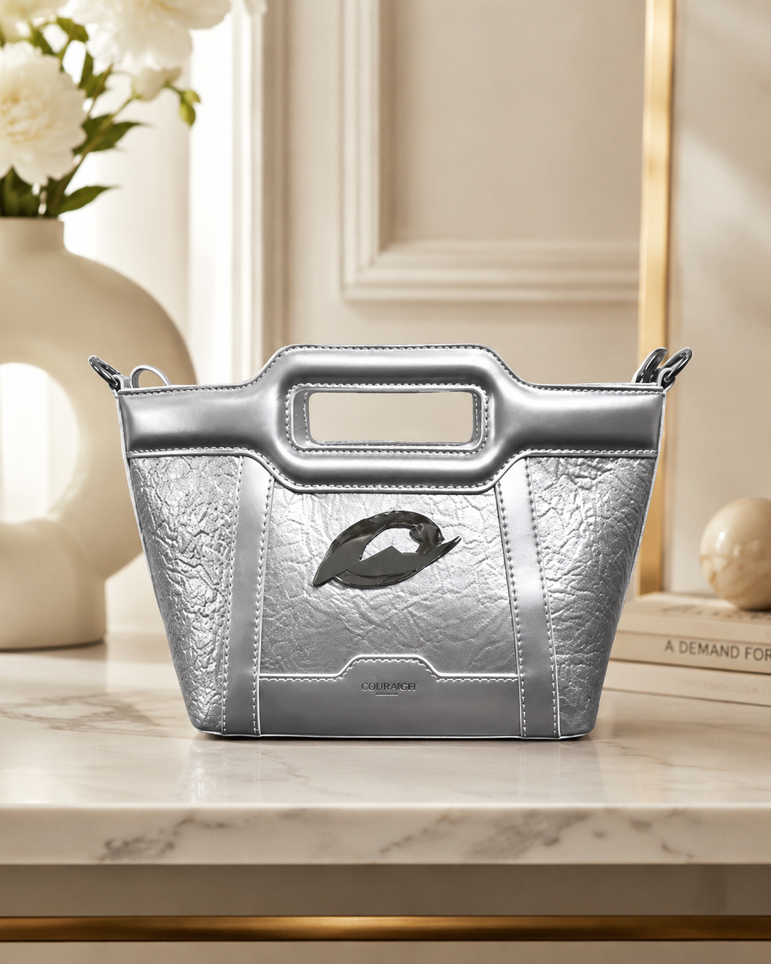 Elegant Metallic Silver Shoulder Bag