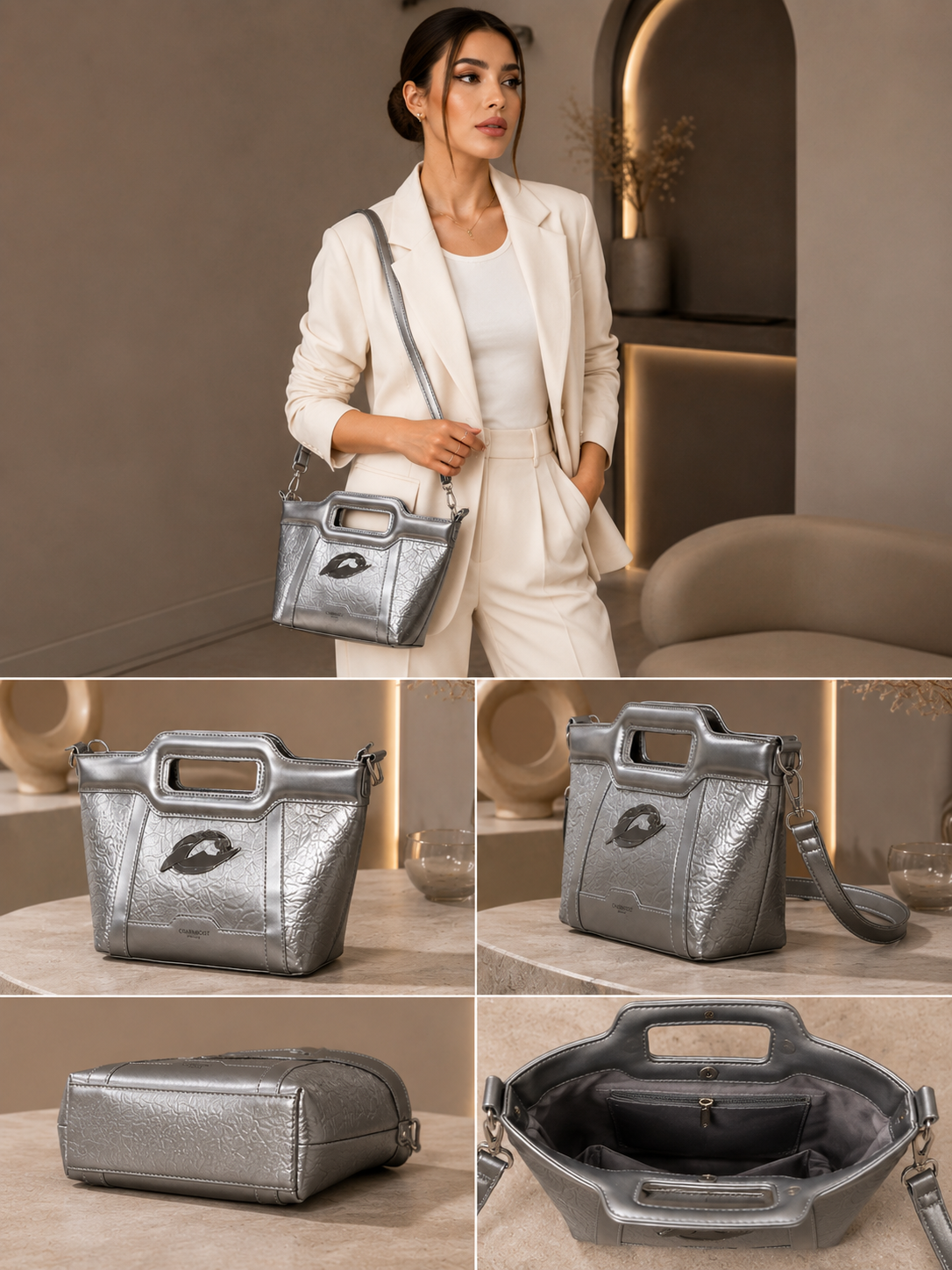 Elegant Metallic Silver Shoulder Bag