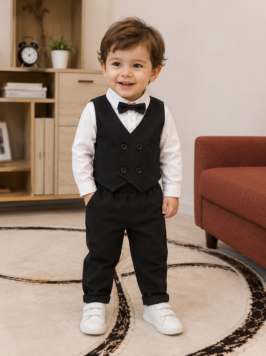 Boys formal2-Piece Suit Set – Black & White