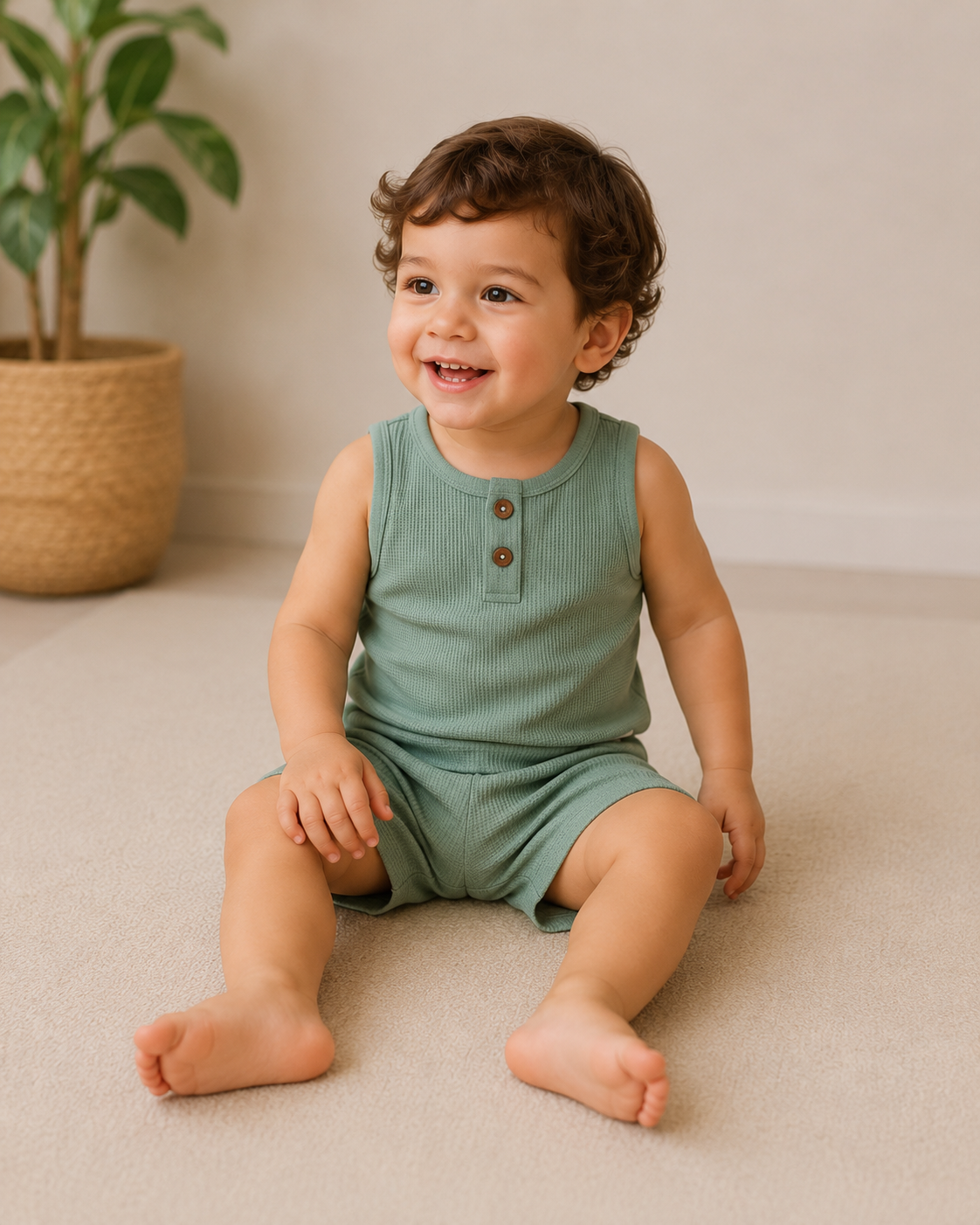 Toddler Boys Waffle Knit Summer Set – Sage Green
