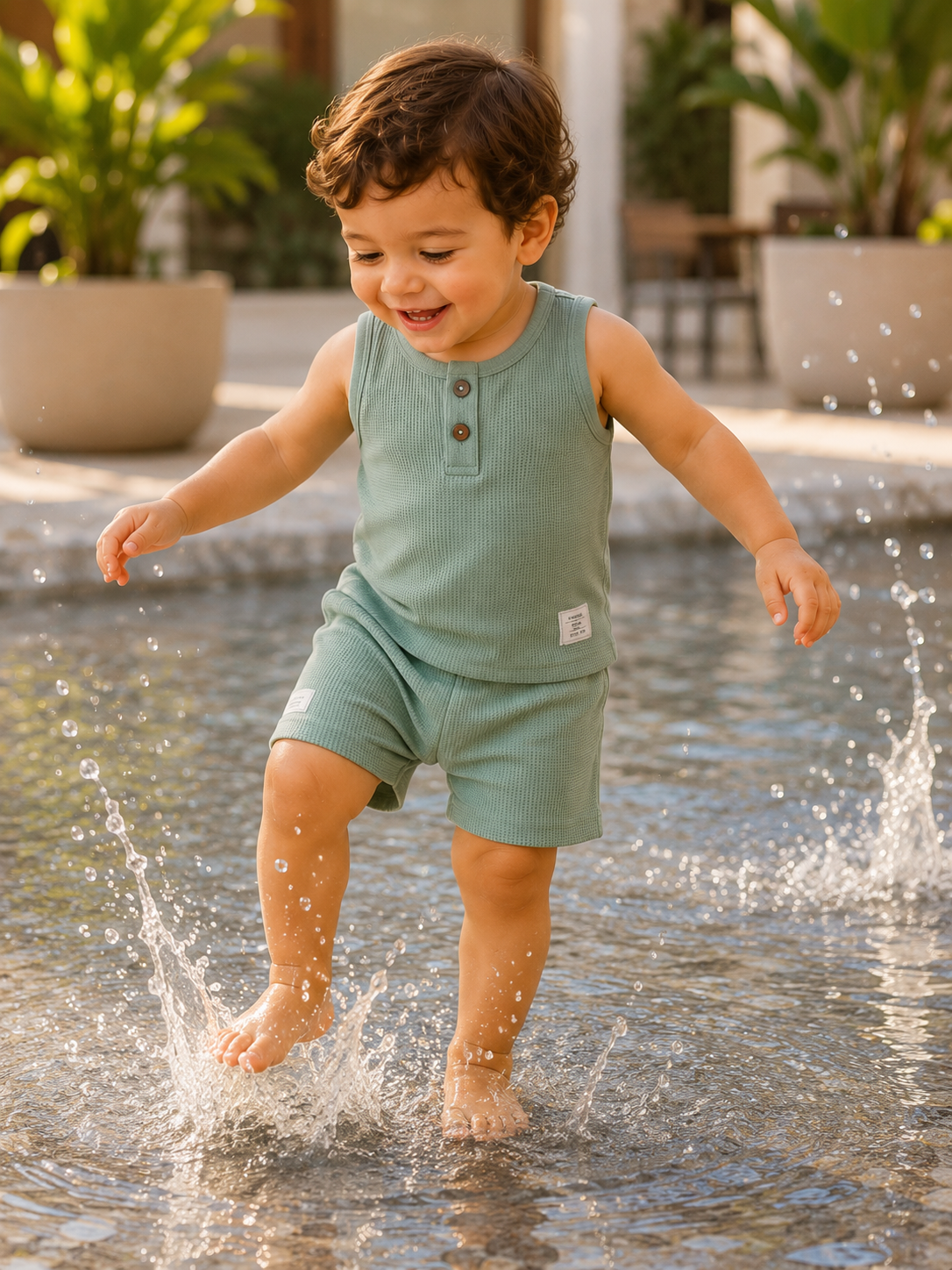 Toddler Boys Waffle Knit Summer Set – Sage Green