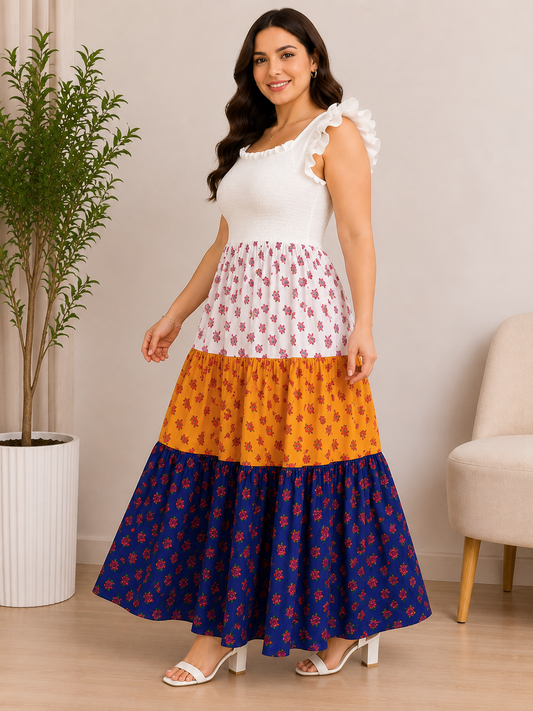 Boho Floral Tiered Maxi Dress for Women