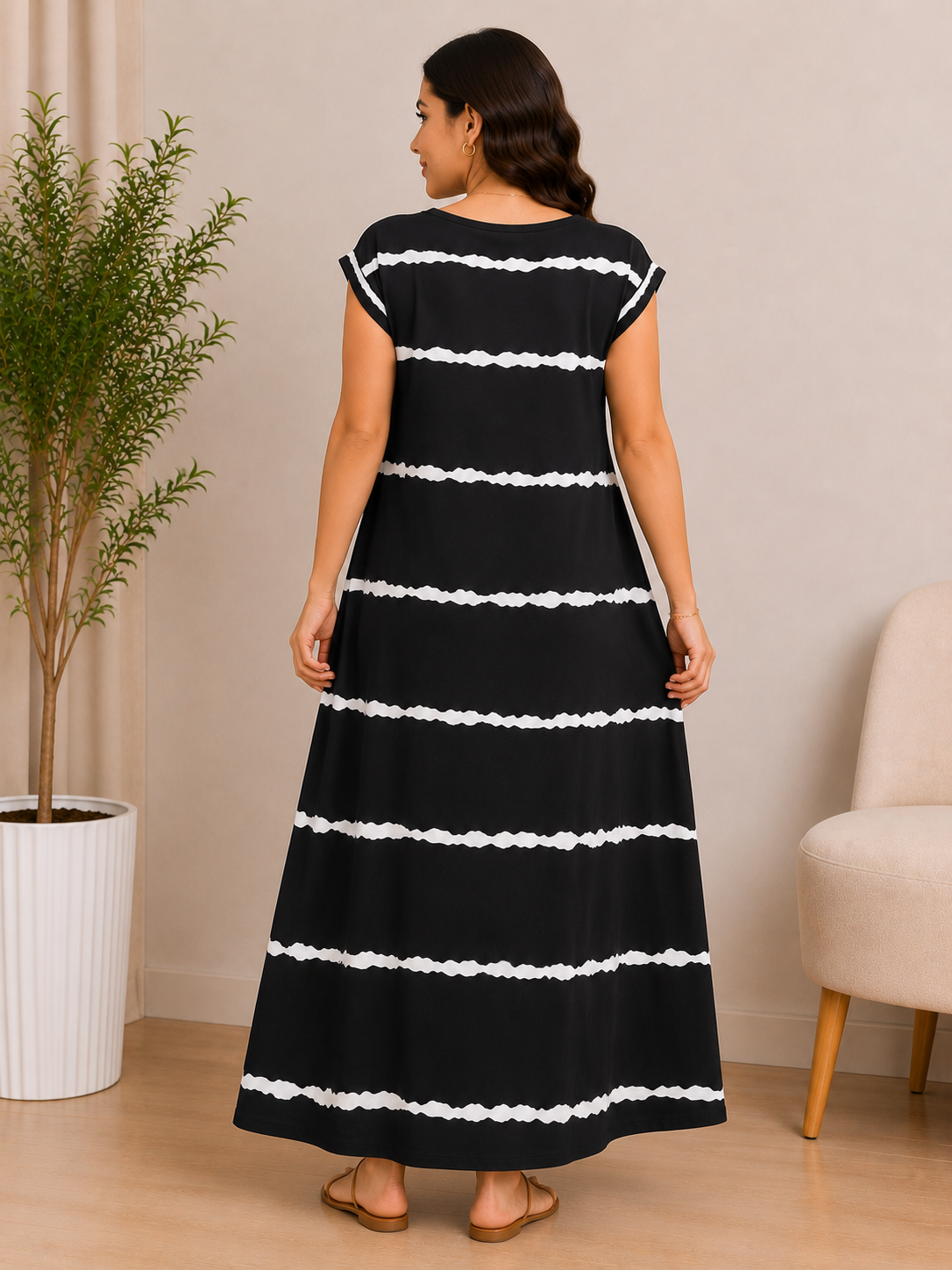 Women’s Black & White Striped Maxi Dress