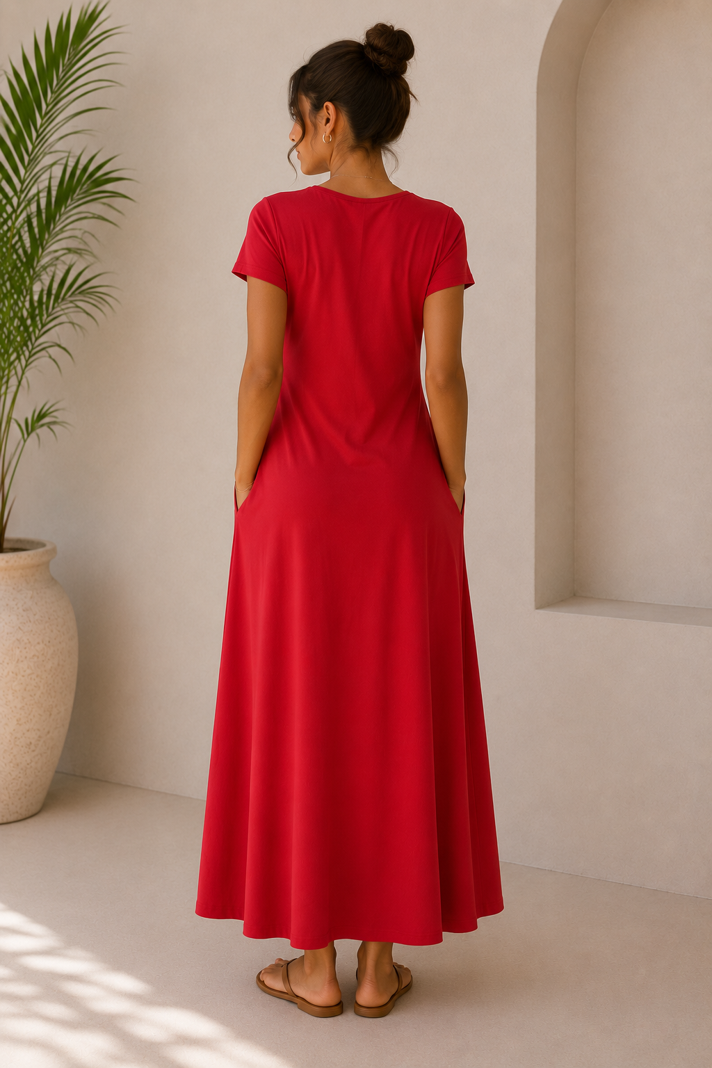 Red Maxi Dress with Side Pockets