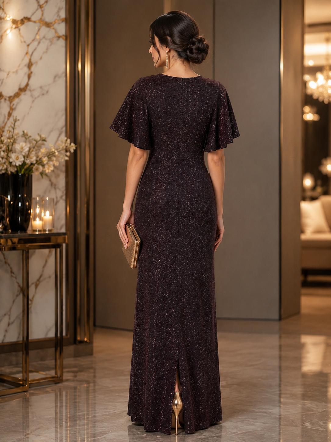 Elegant Shimmer Evening Dress – Dark Burgundy