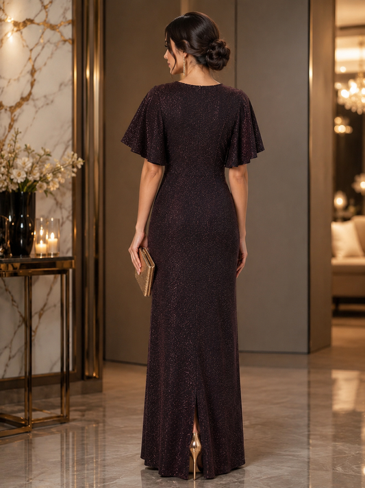 Elegant Shimmer Evening Dress – Dark Burgundy - فستان سهرة لامع وأنيق – نبيذي داكن