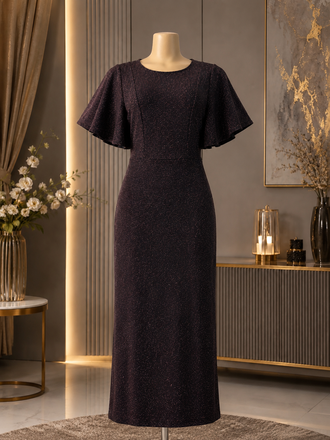Elegant Shimmer Evening Dress – Dark Burgundy