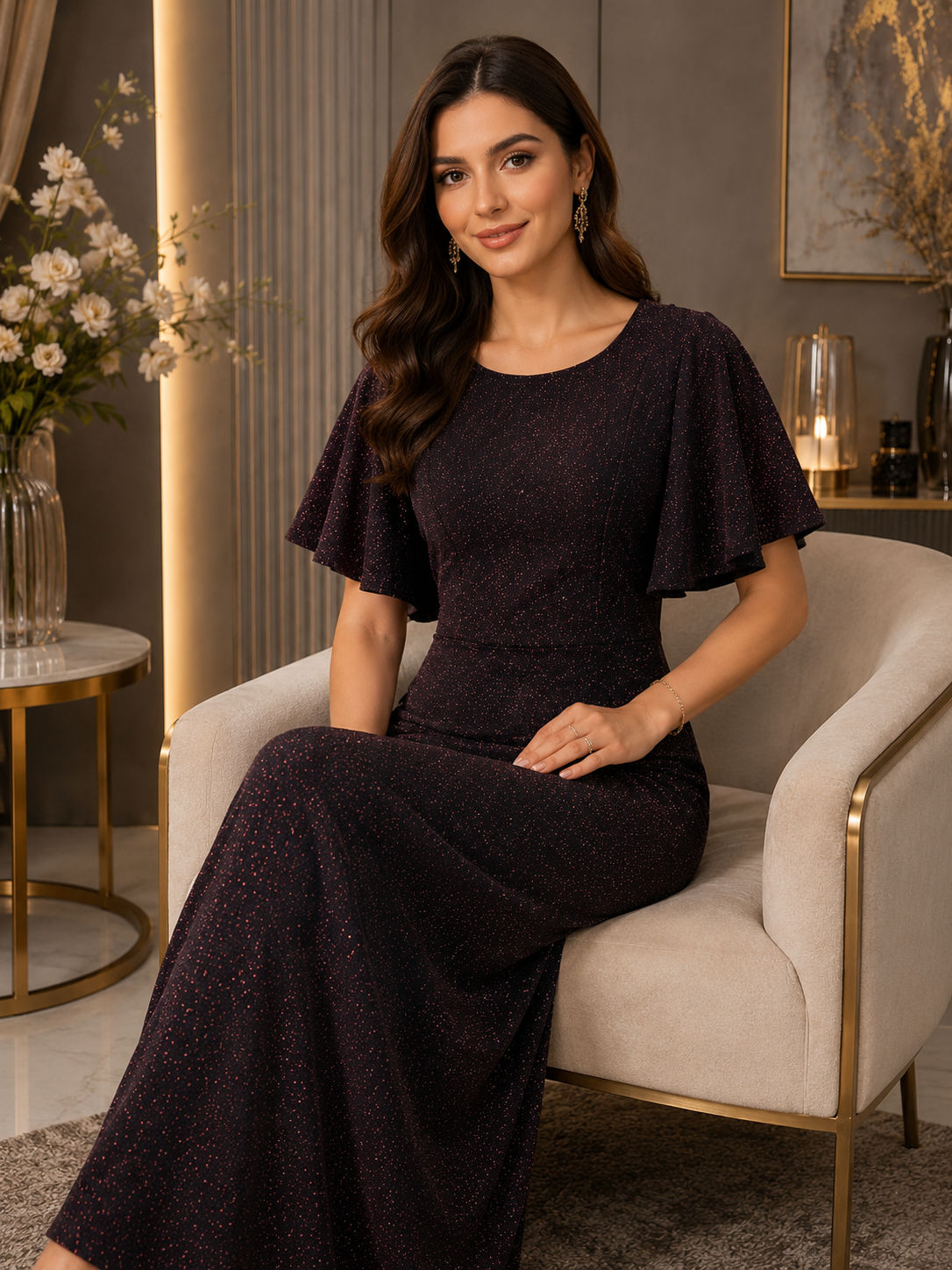 Elegant Shimmer Evening Dress – Dark Burgundy