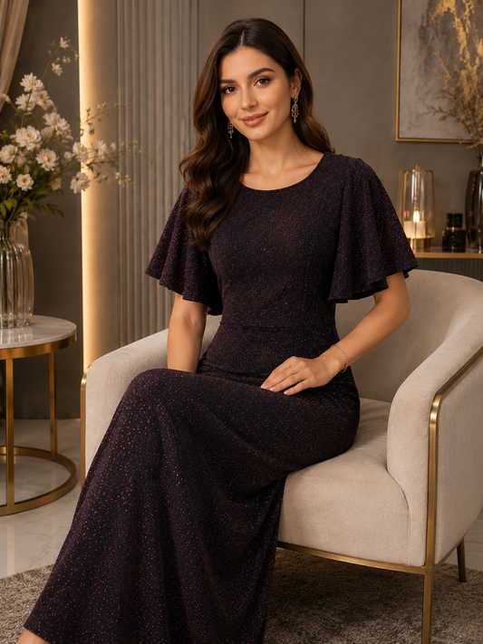 Elegant Shimmer Evening Dress – Dark Burgundy - فستان سهرة لامع وأنيق – نبيذي داكن