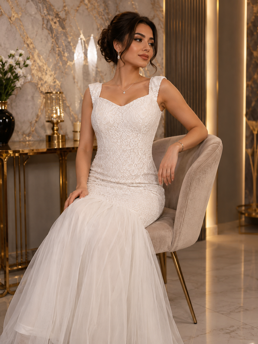 Elegant Ivory Lace Mermaid Dress