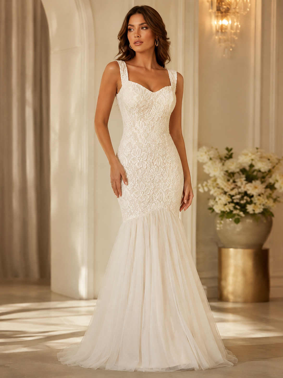 Elegant Ivory Lace Mermaid Dress