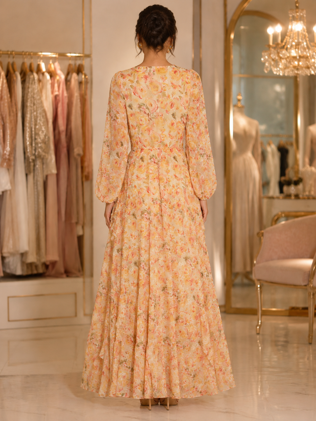 Floral Chiffon V-Neck Maxi Dress