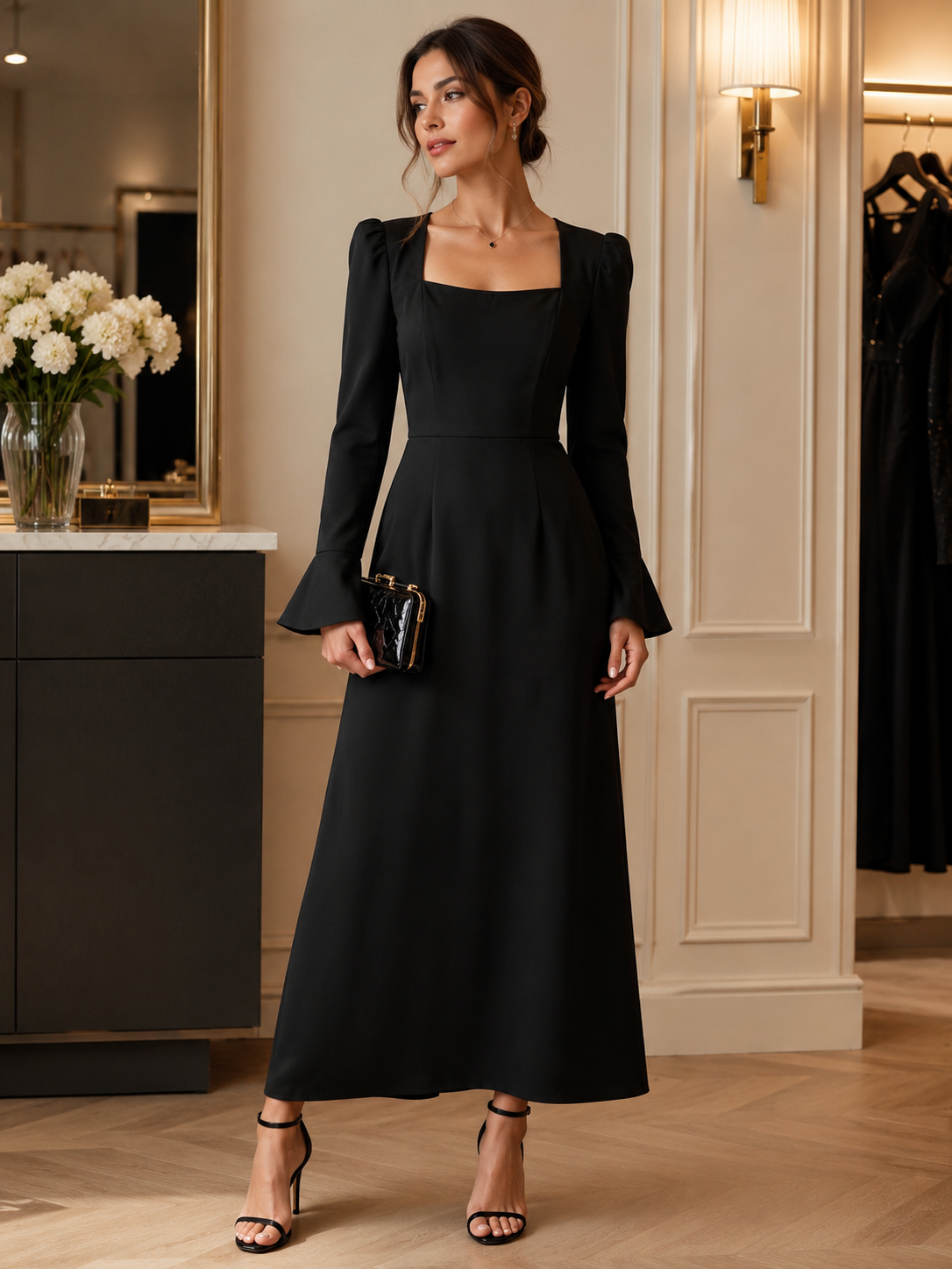 Elegant Black Long Sleeve Dress