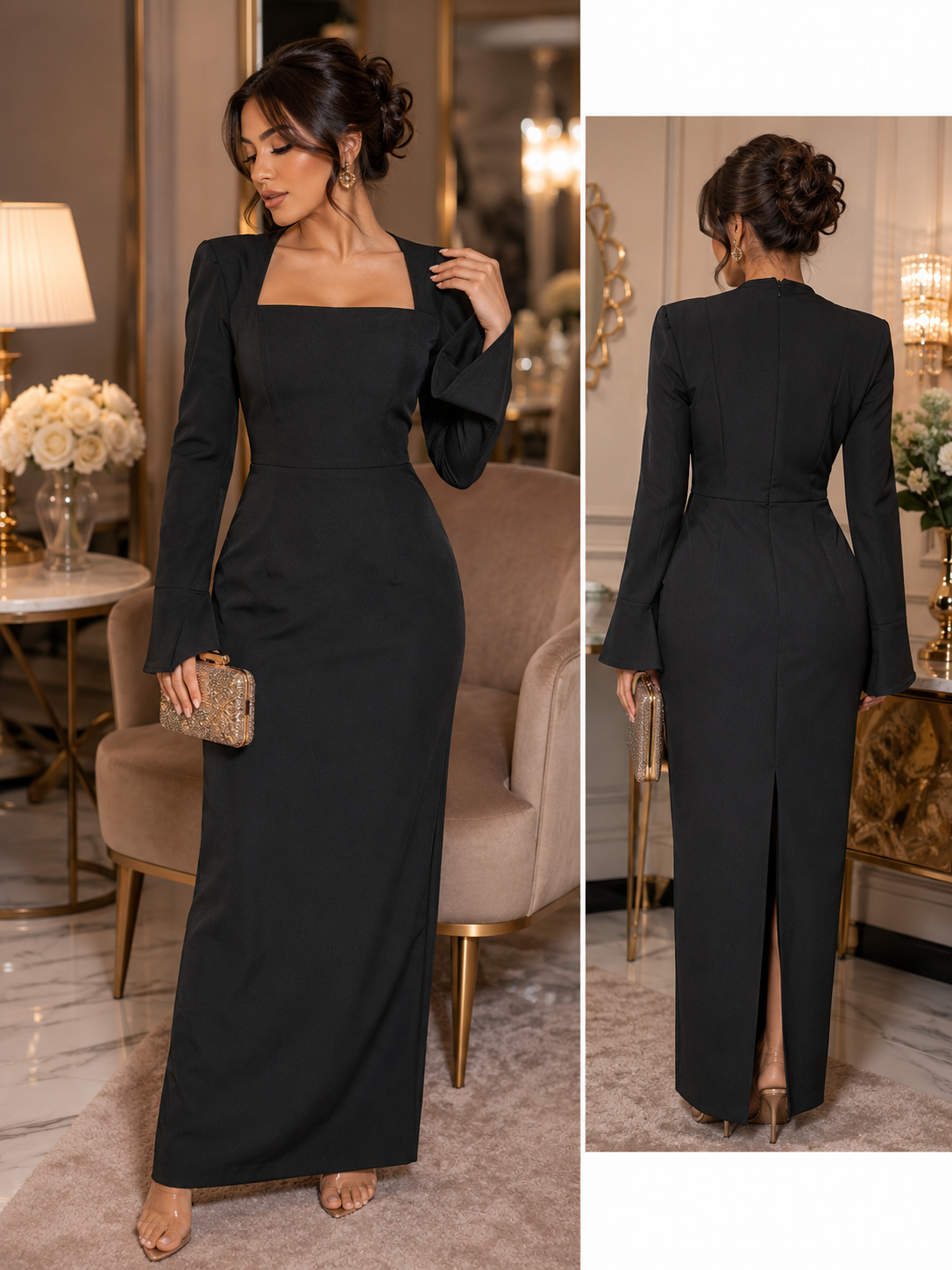 Elegant Black Long Sleeve Dress