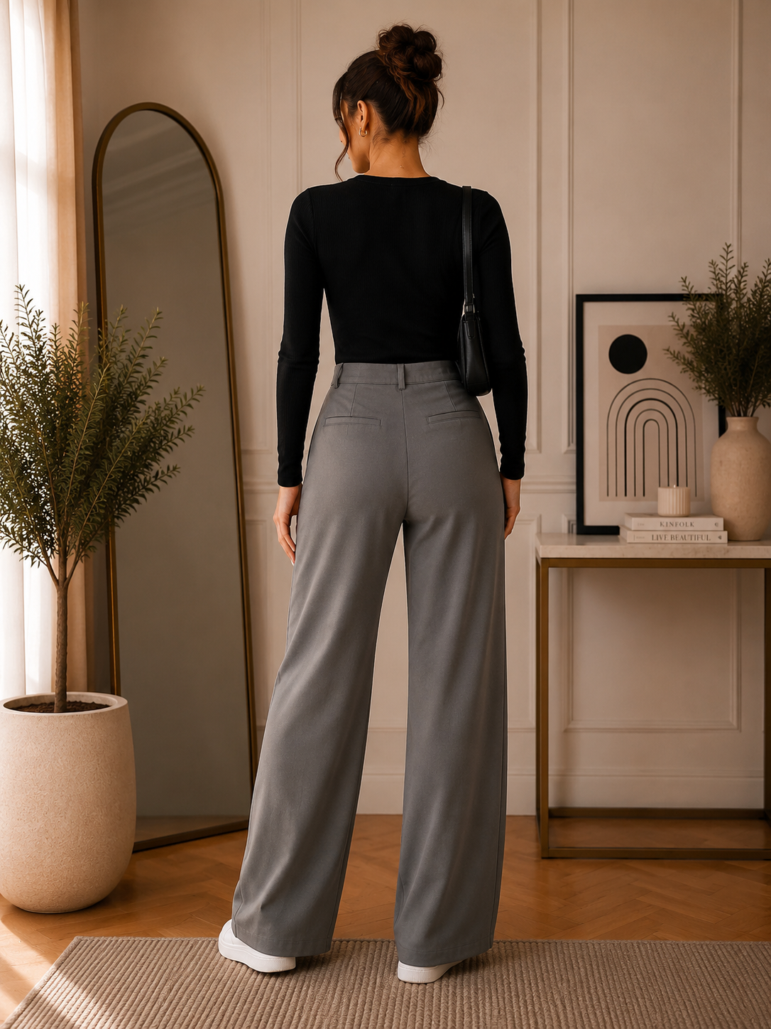 Women’s Grey Wide Leg Crepe Pants
