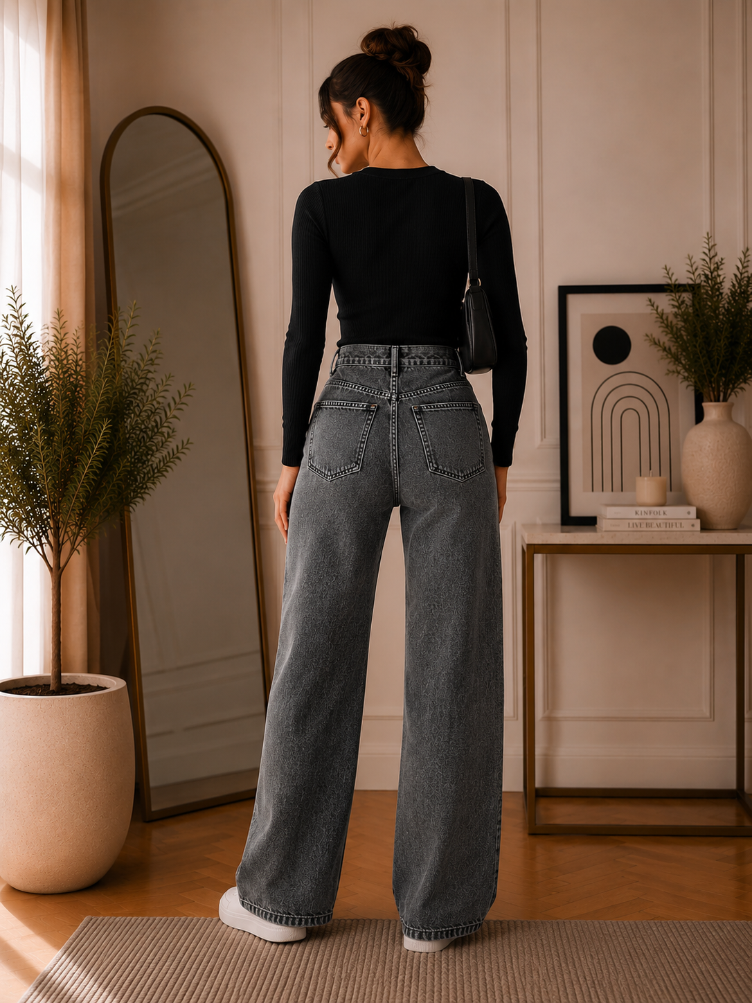Women’s Washed Grey Wide Leg Jeans