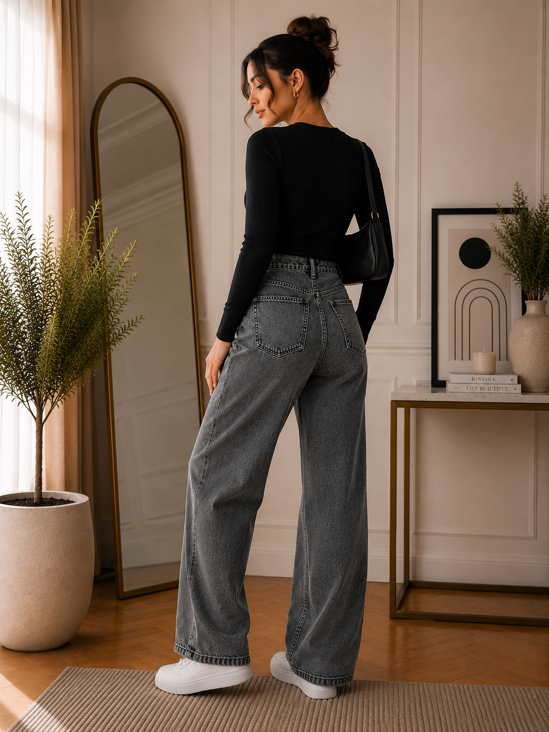 Women’s Washed Grey Wide Leg Jeans