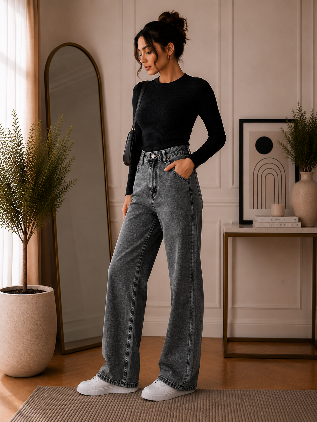 Women’s Washed Grey Wide Leg Jeans