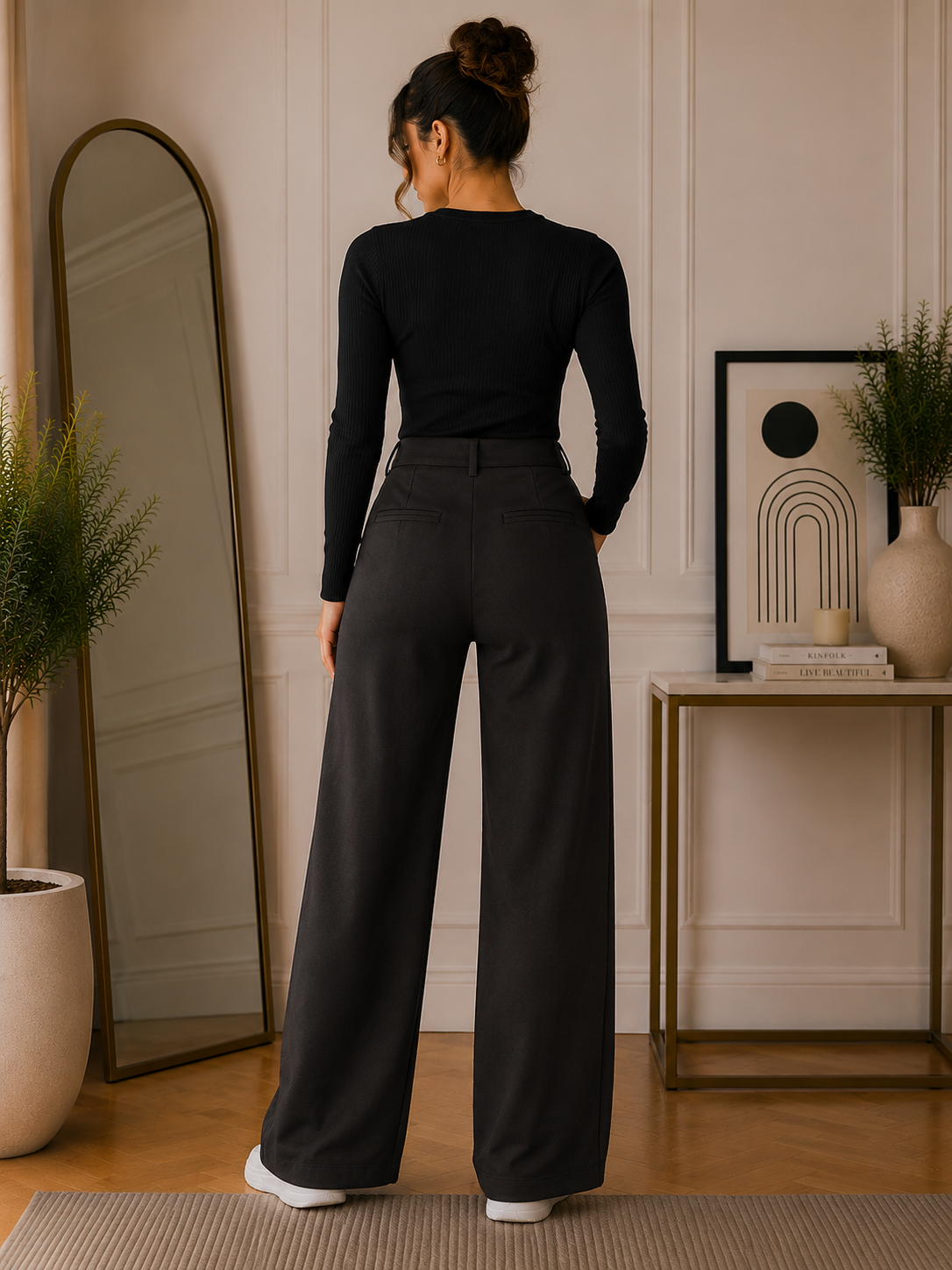 Women’s Black Wide Leg Crepe Pants