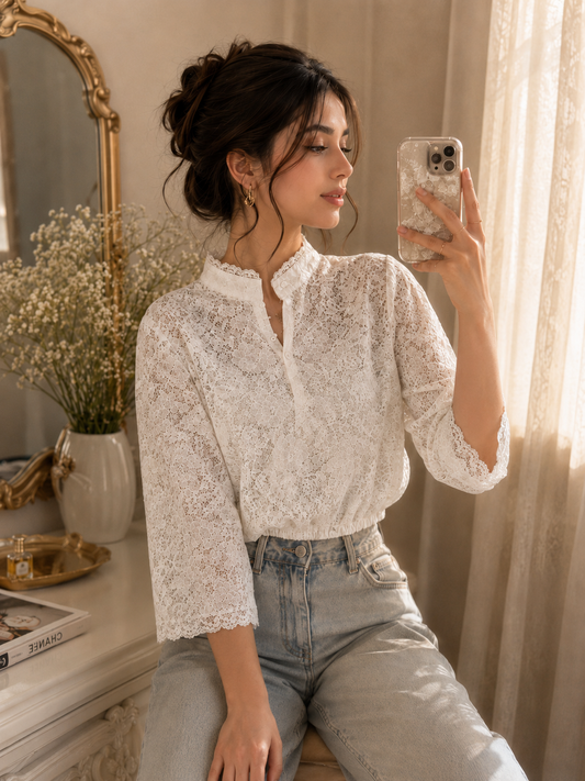 Elegant White Lace Blouse for Women | Basma Styles