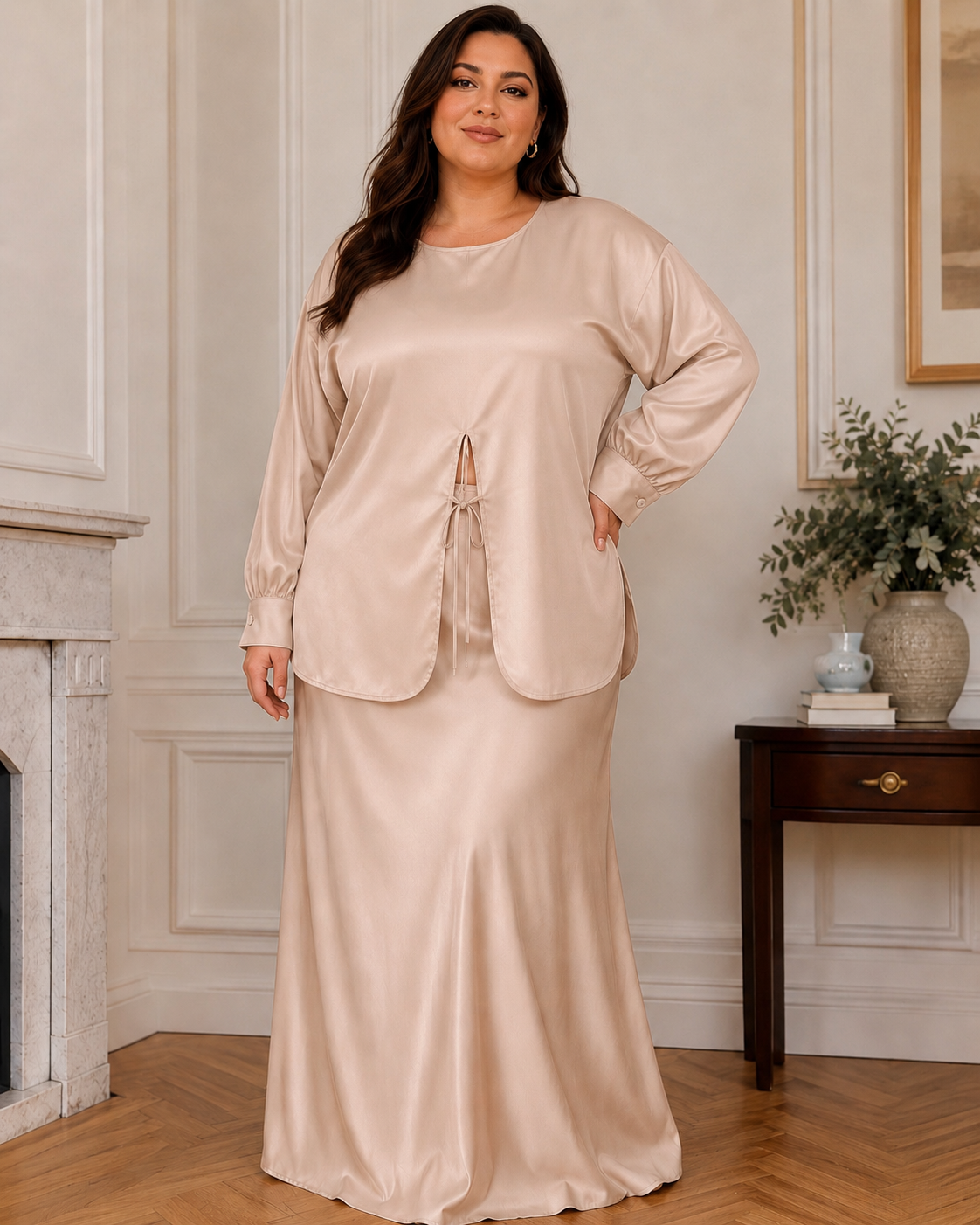 Plus Size Satin Skirt Set – 2XL