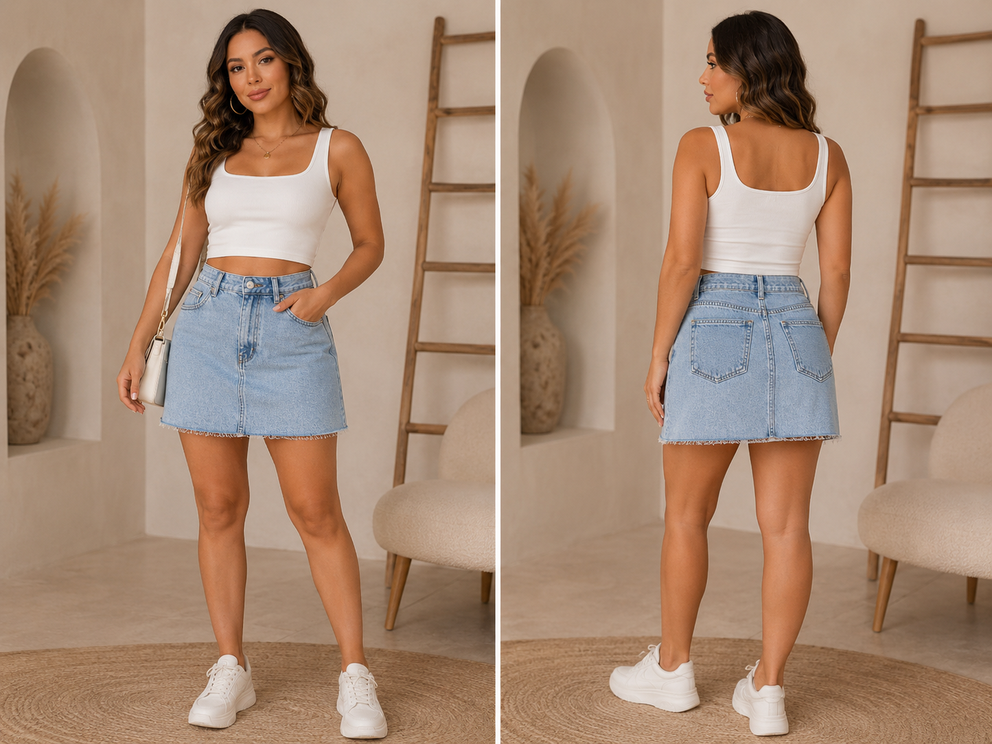 Light Blue High Waist Denim Mini Skirt for Women